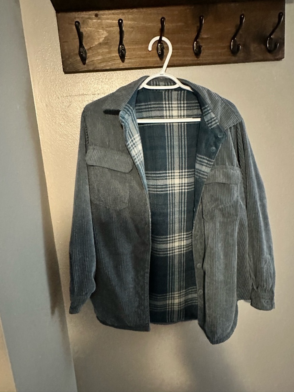 Women’s Reversible Blue Corduroy/Plaid Shacket